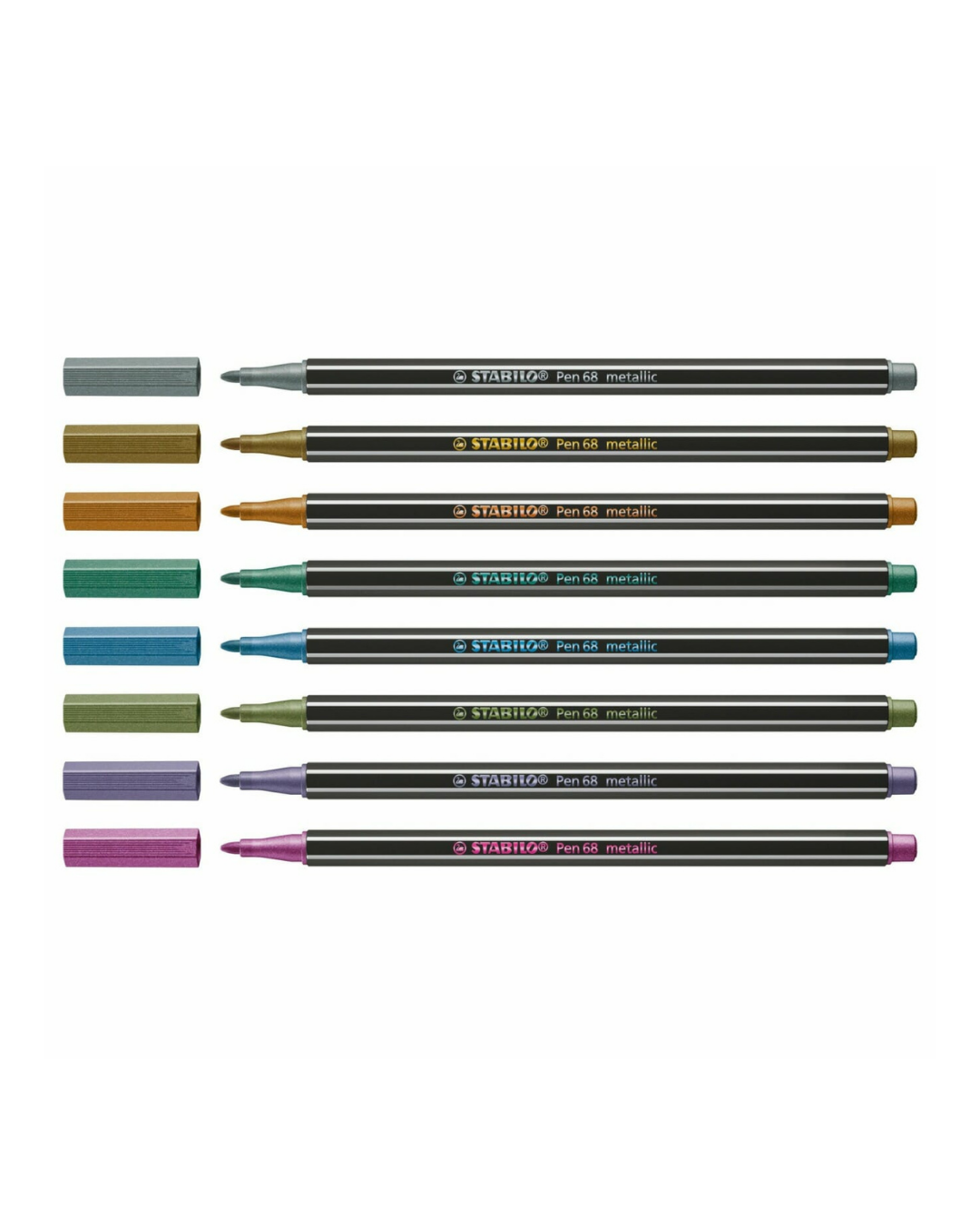 STABILO Pen 68 Metallic – canvas etui open met 8 stuks
